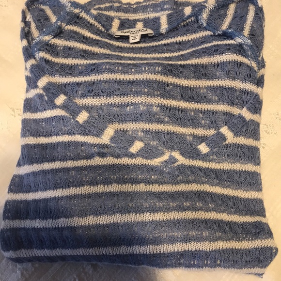 Ladies Splendid Blue/White Stripe Sheer Top - Picture 12 of 12